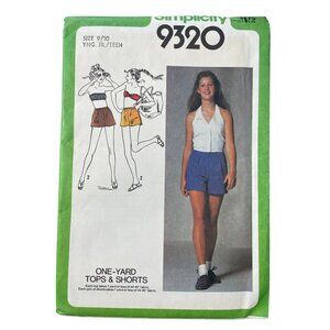 80s Simplicity 9320 Junior Sewing Pattern Size 9/10 Bandeau Halter Shorts CUT